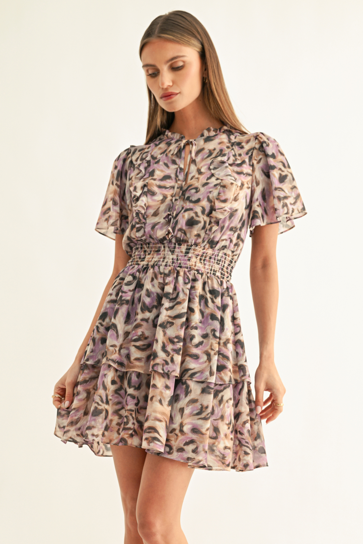Lorena Flutter Sleeve Mini Dress
