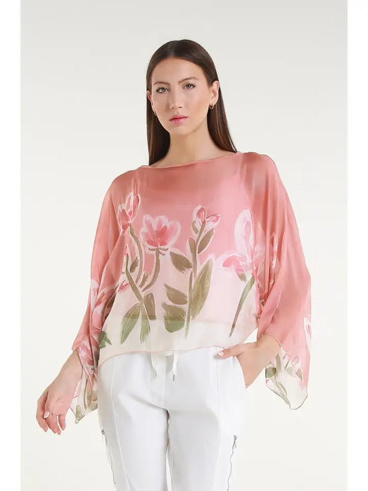 Sofita Flower Cropped Silk Kaftan