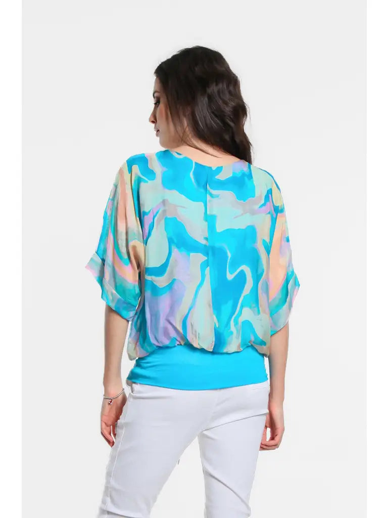 Abella Swirl Band Waist Top - Turquoise