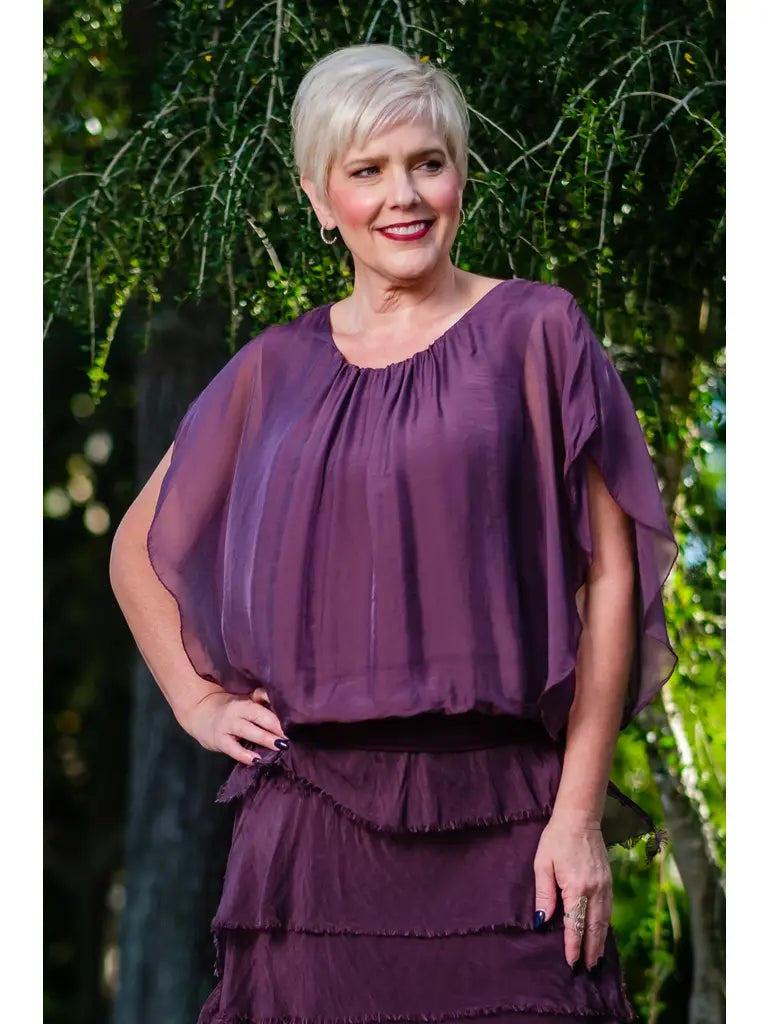 Aurora Flutter Sleeve- Eggplant