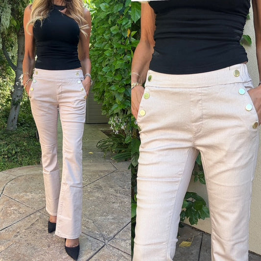 Ellen Beige Print Flare Leg