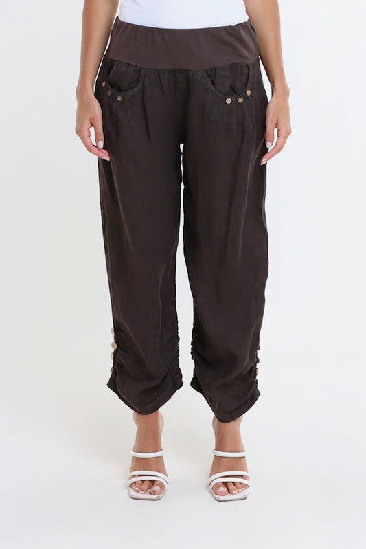 Georgia Side Ruche Linen Pant