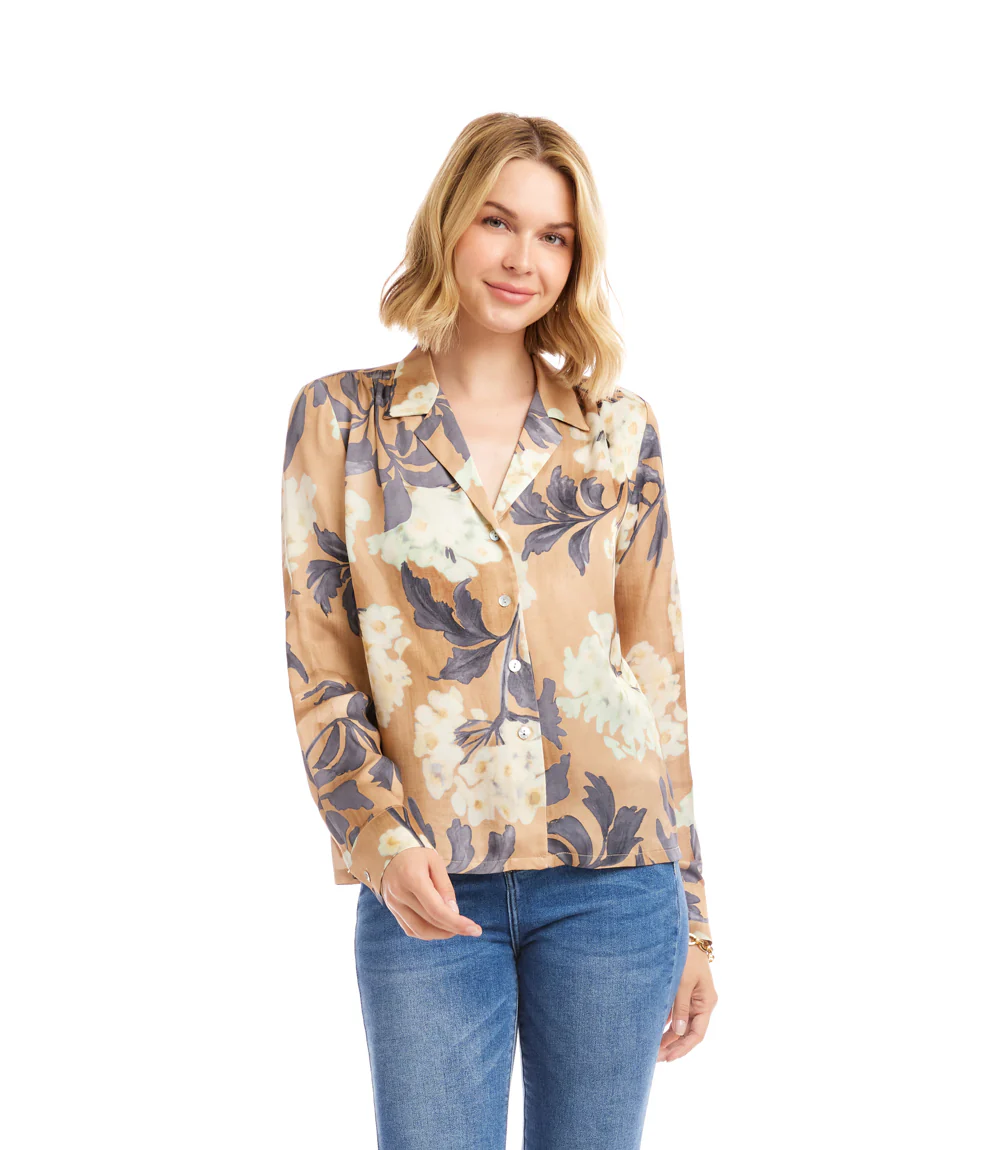Long Sleeve Satin Button Up Shirt