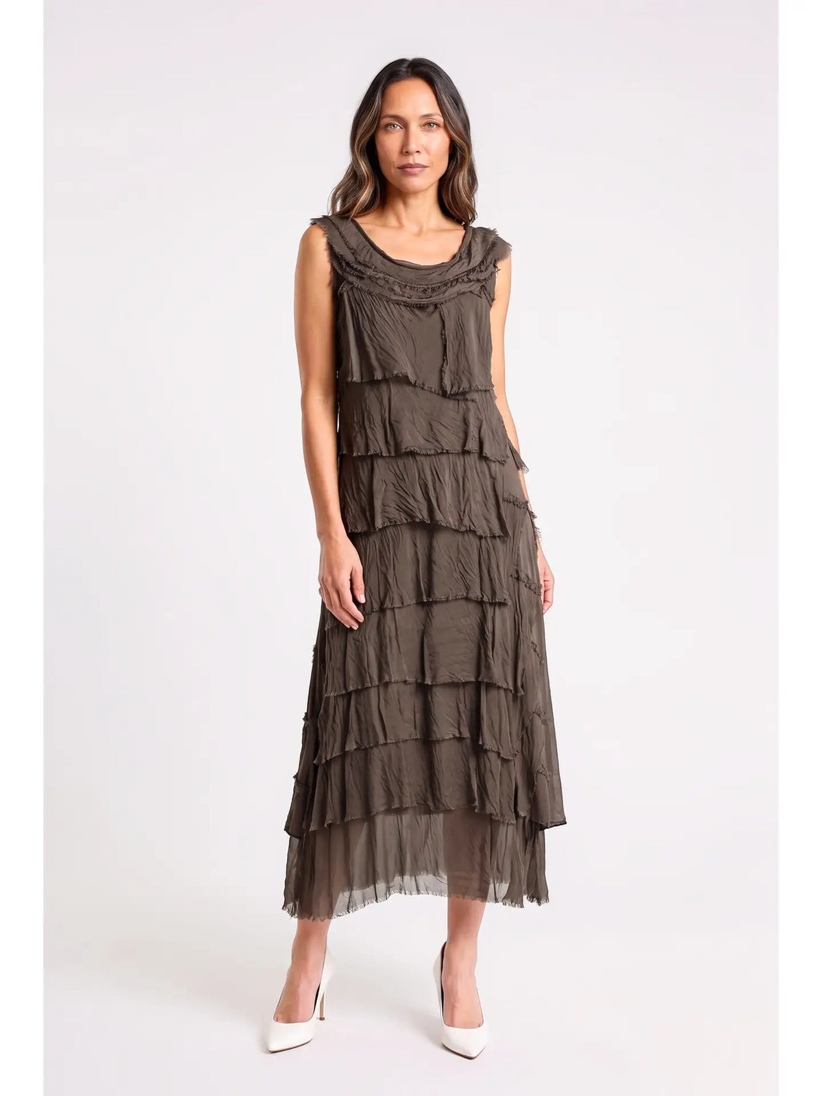 Aleena Silk Maxi Ruffle-Espresso