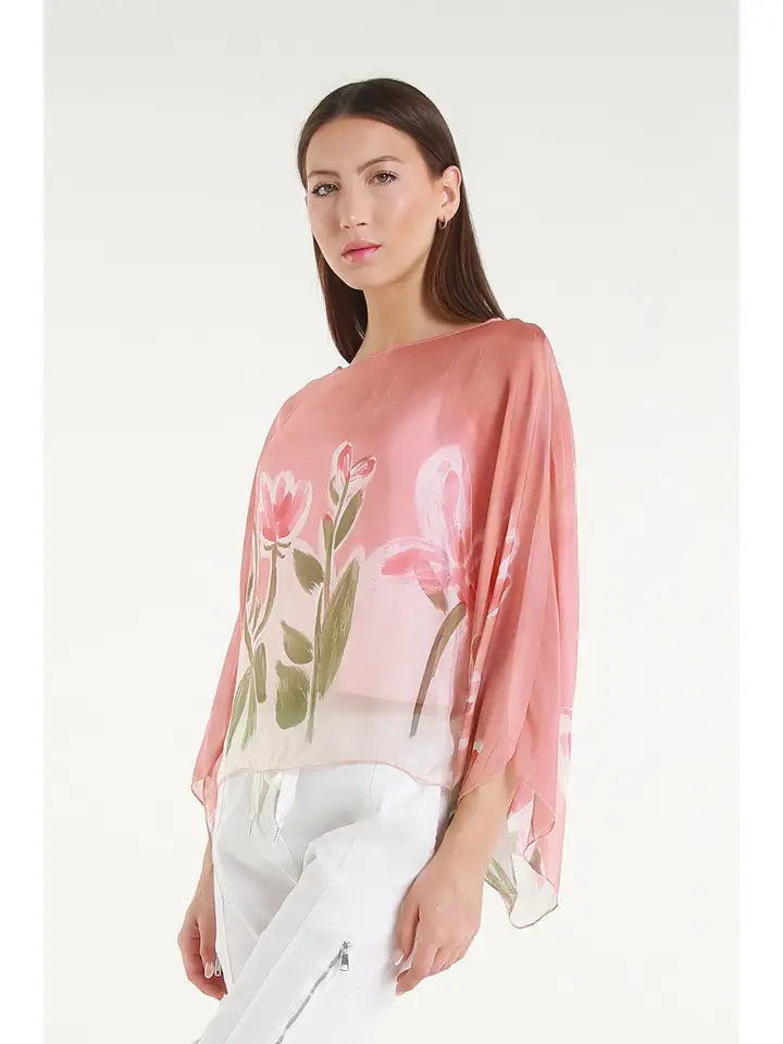 Sofita Flower Cropped Silk Kaftan
