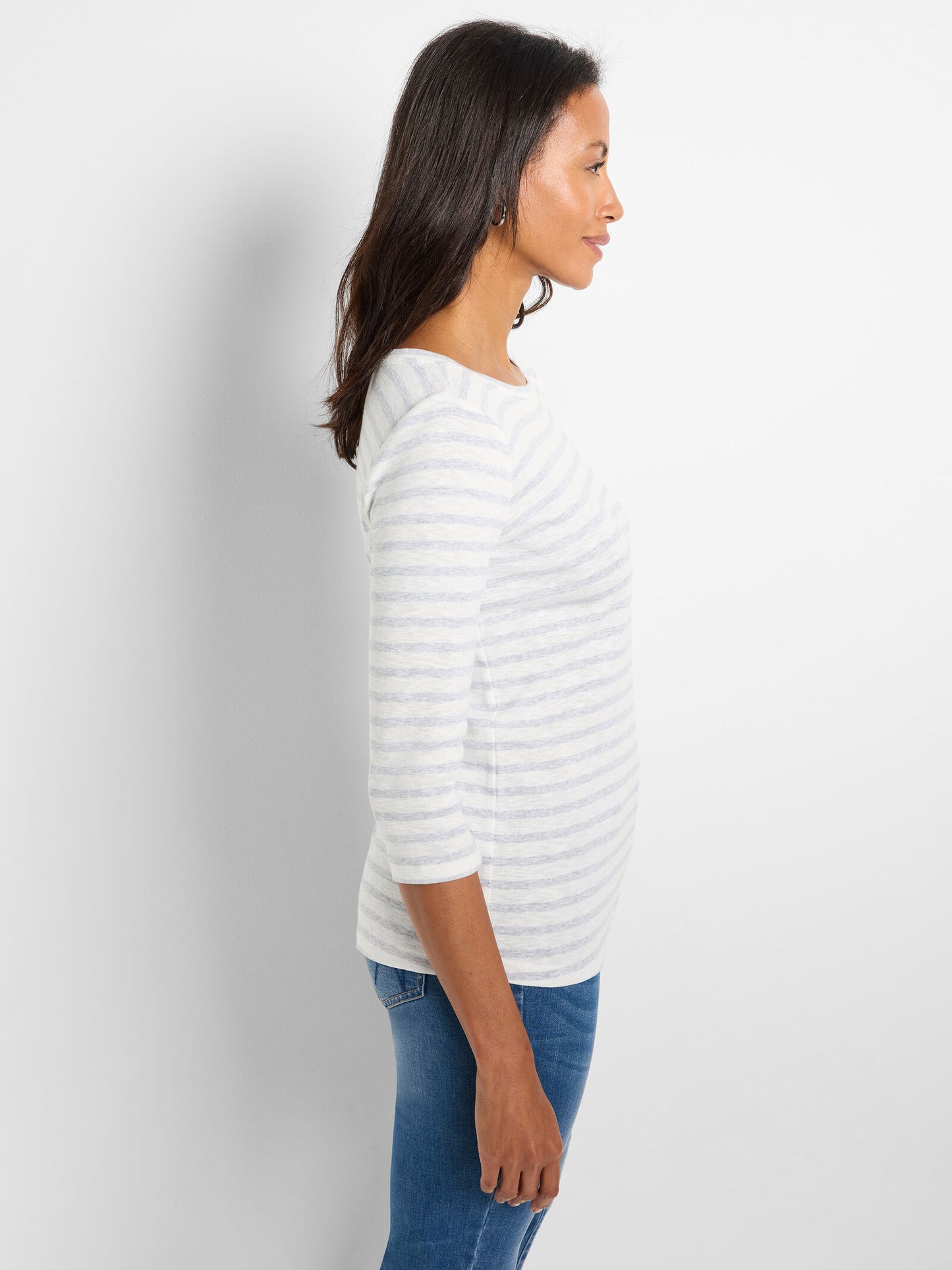 3/4 Sleeve Stripe Boat Tee