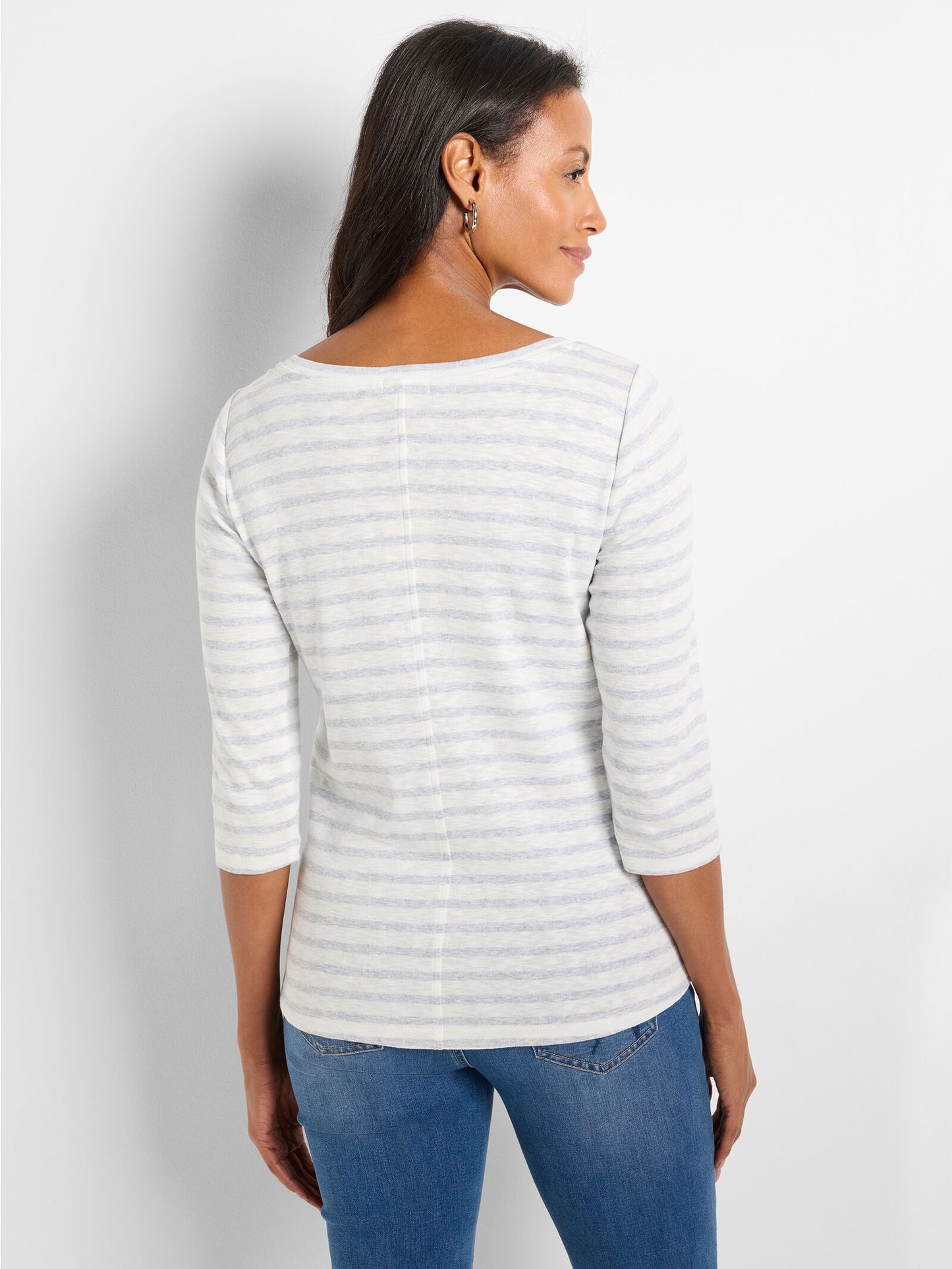 3/4 Sleeve Stripe Boat Tee
