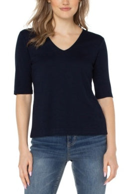 Double Layer V Neck 1/2 Sleeve Top