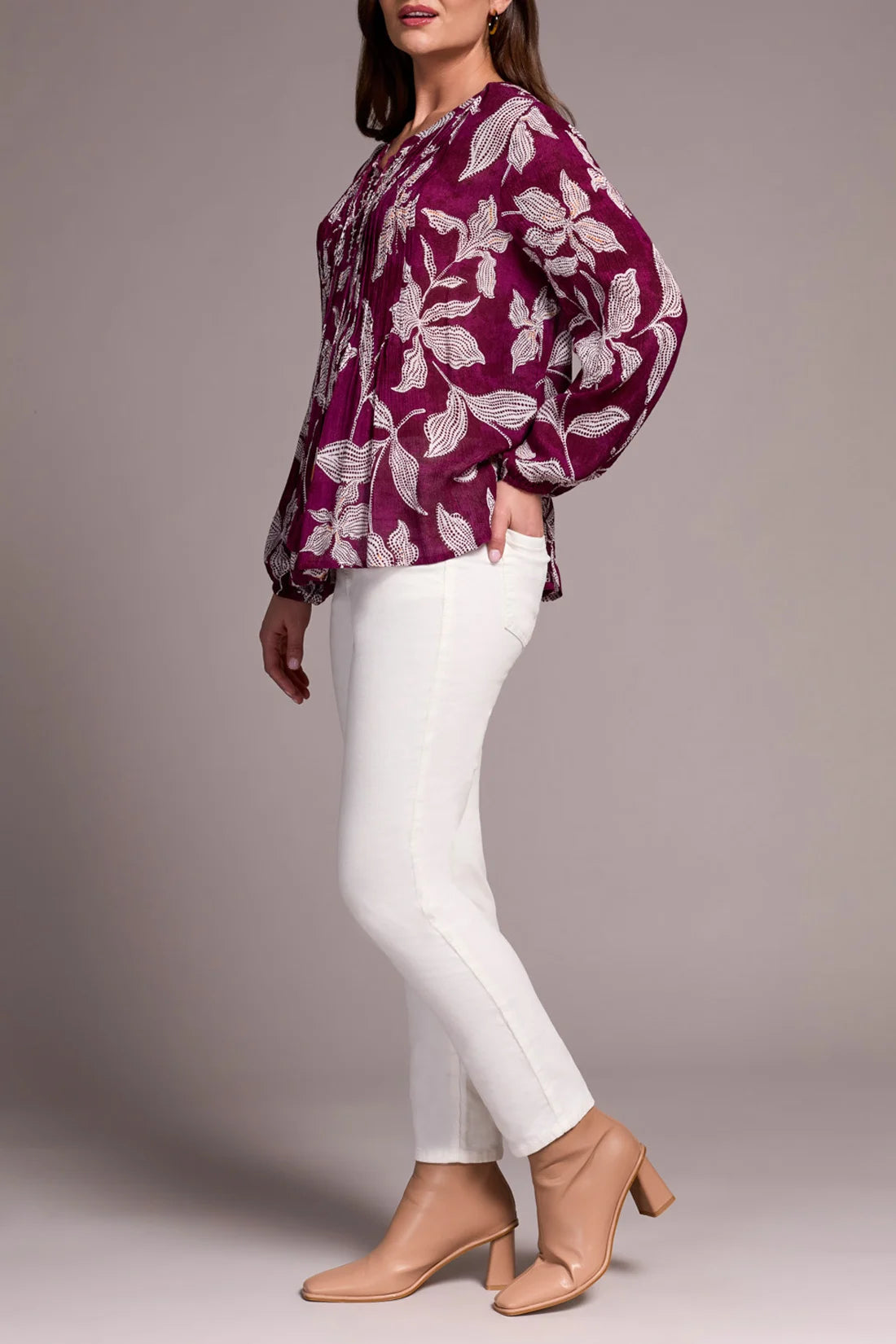 Pintuck Lace Up Blouse