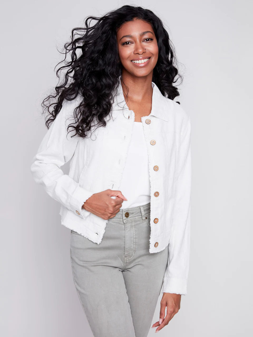 Linen Blend Jacket with Frayed Edges