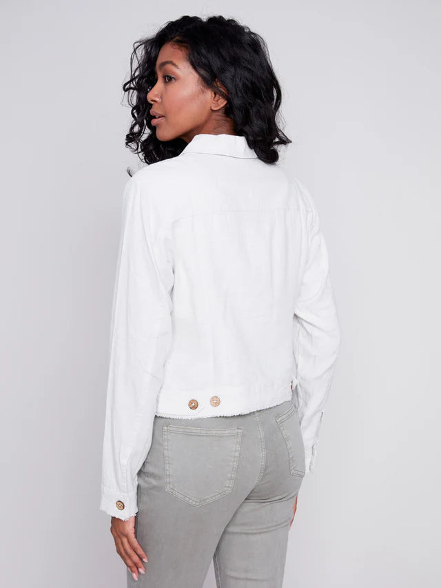 Linen Blend Jacket with Frayed Edges