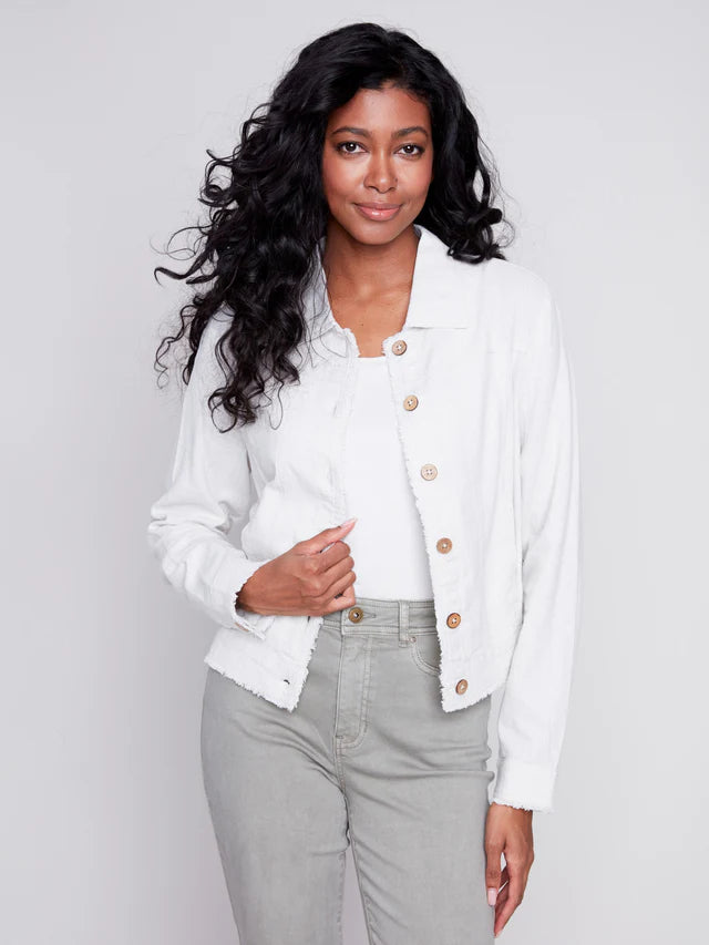 Linen Blend Jacket with Frayed Edges
