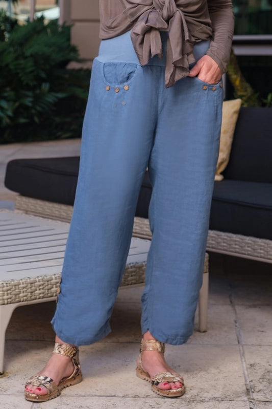 Georgia Side Ruche Linen Pant