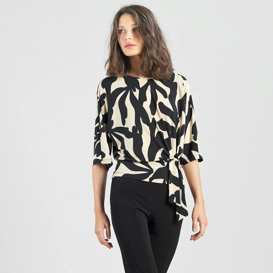 Leaf Print Soft Knit Side Tie Top