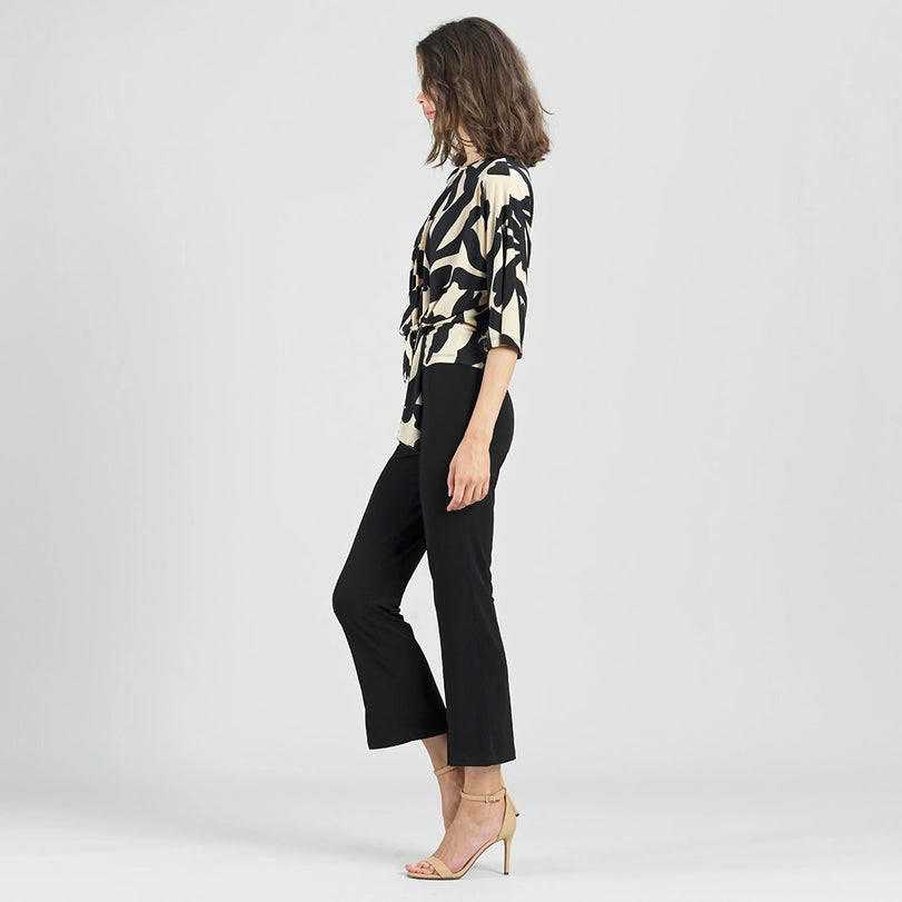 Leaf Print Soft Knit Side Tie Top