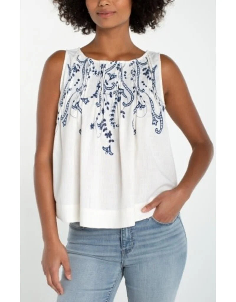Sleeveless Boatneck Top with Pintucks