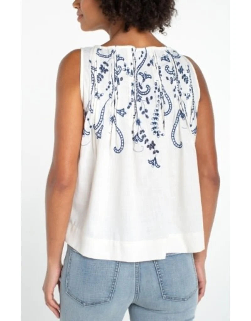 Sleeveless Boatneck Top with Pintucks