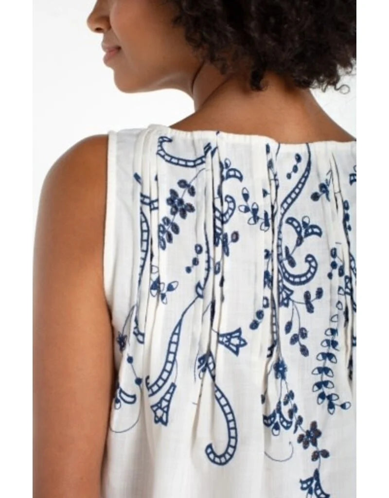 Sleeveless Boatneck Top with Pintucks