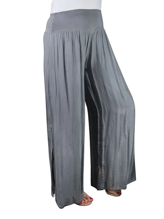 Eva Silk Side Slit Pant - Med Gray