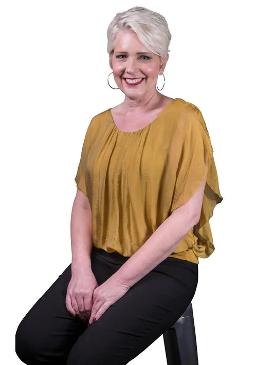 Aurora Flutter Sleeve-Mustard