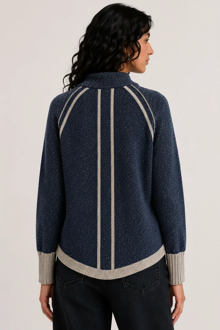 Two Tone Zip Up Cardigan