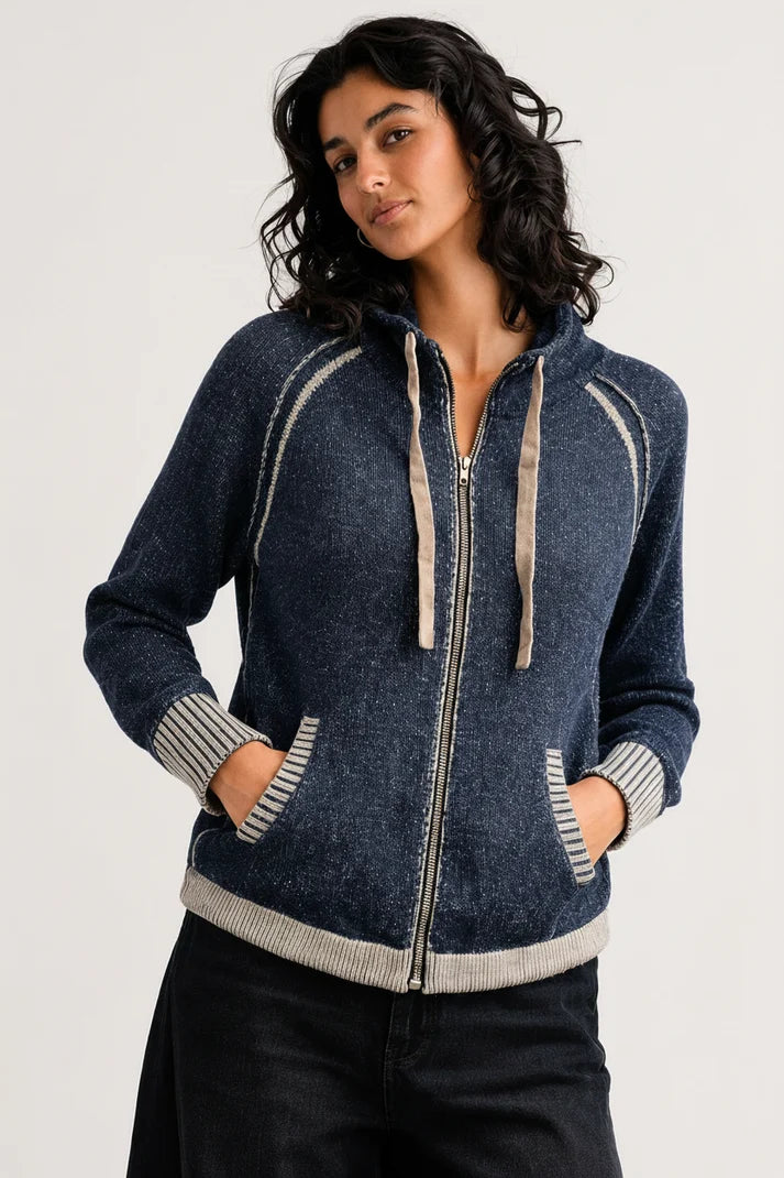 Two Tone Zip Up Cardigan