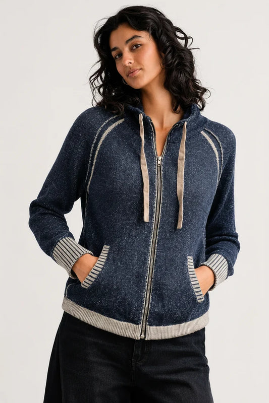 Two Tone Zip Up Cardigan