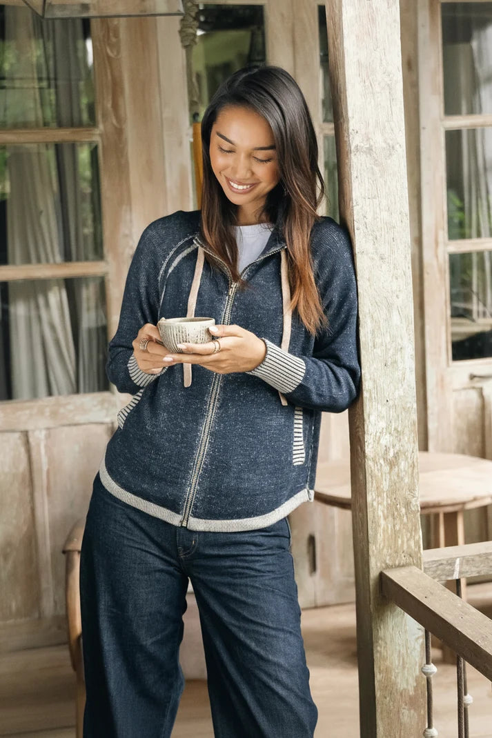 Two Tone Zip Up Cardigan