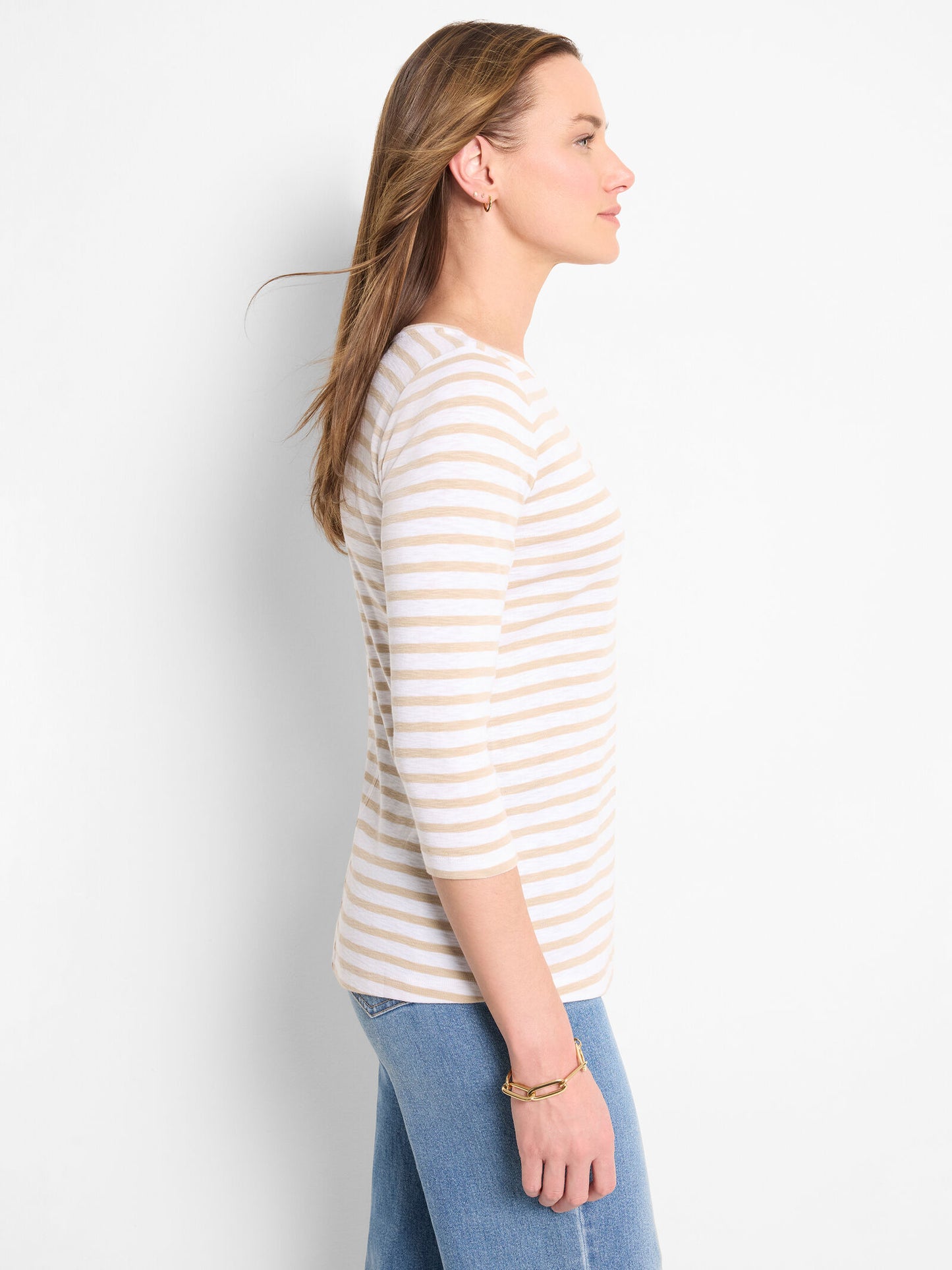 3/4 Sleeve Stripe Boat Tee