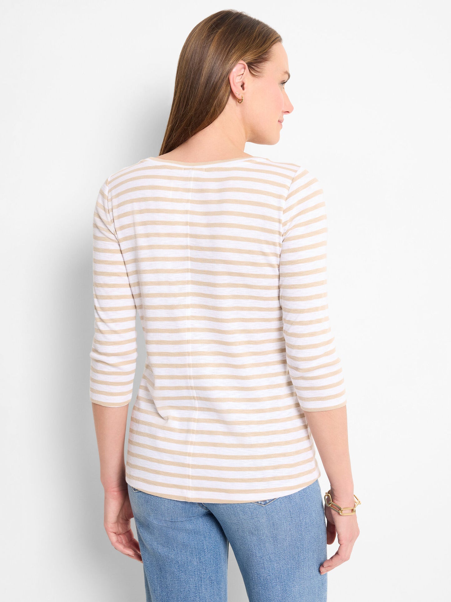 3/4 Sleeve Stripe Boat Tee