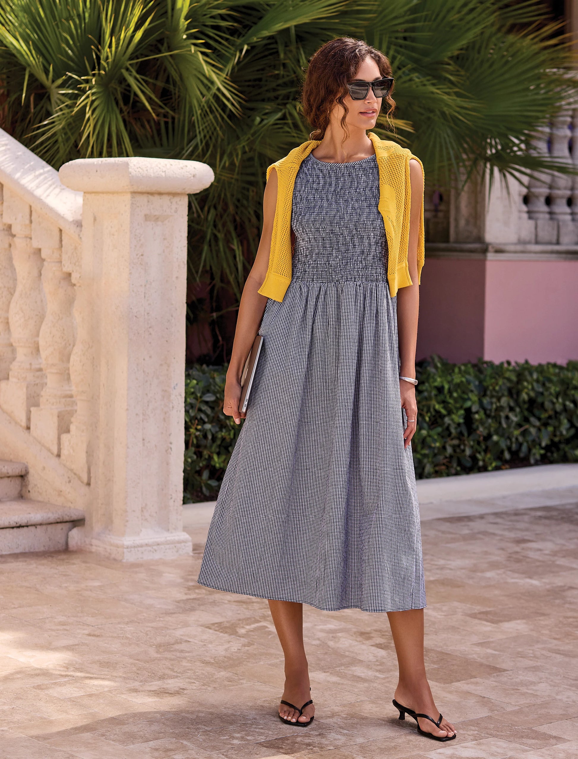 Gingham Smocked Bodice Maxi Dress