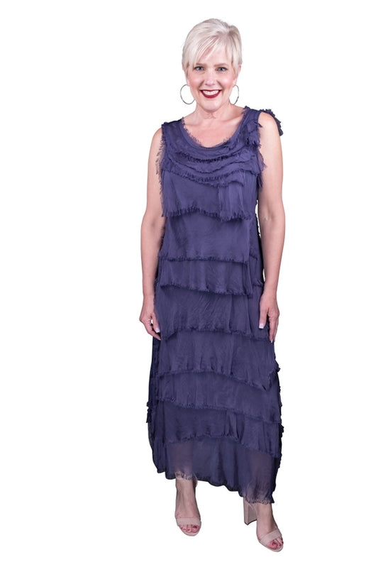 Aleena Silk Maxi Ruffle-Plum