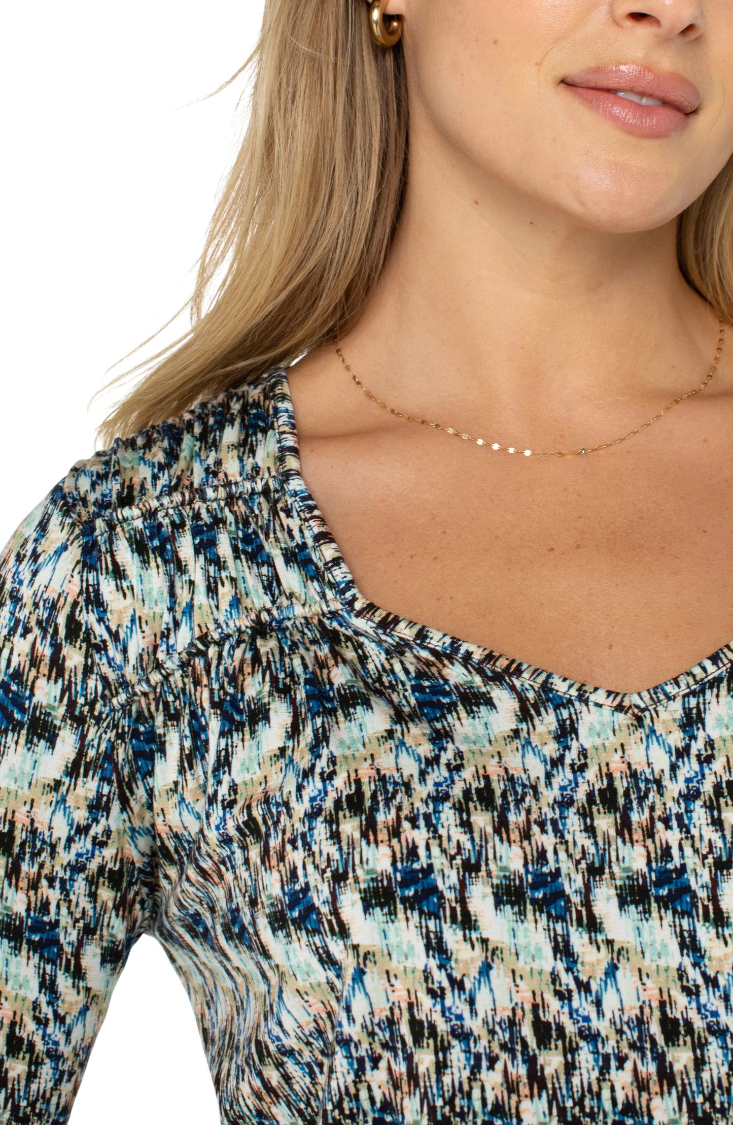 3/4 Sleeve Shirred Detail Top