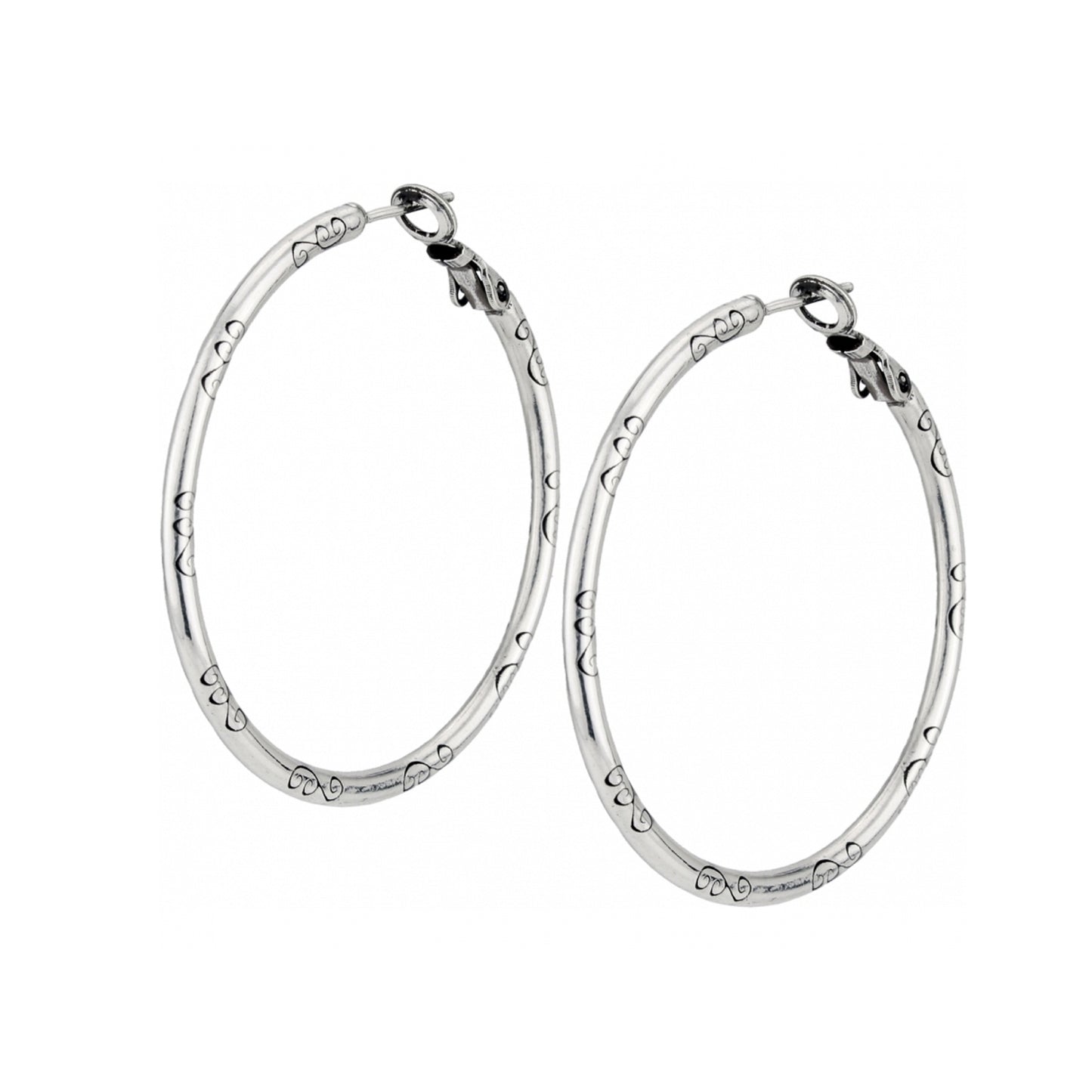 Large Hoop Charm Earrings - Silver