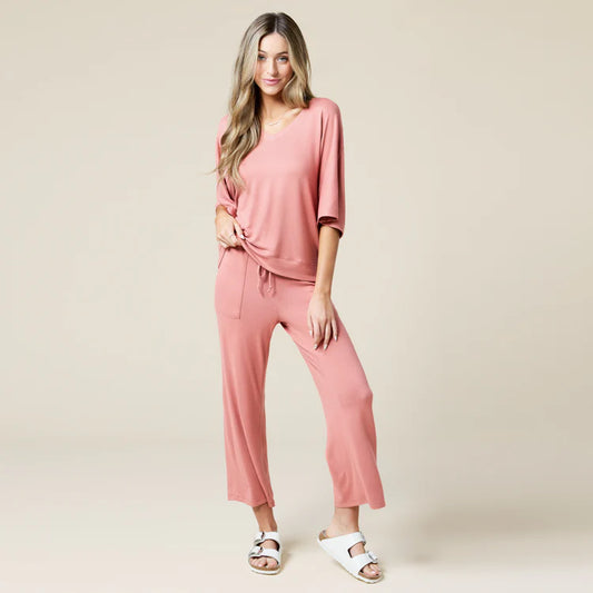 Dream Jersey Relaxed V-Neck with Capri Lounge Set