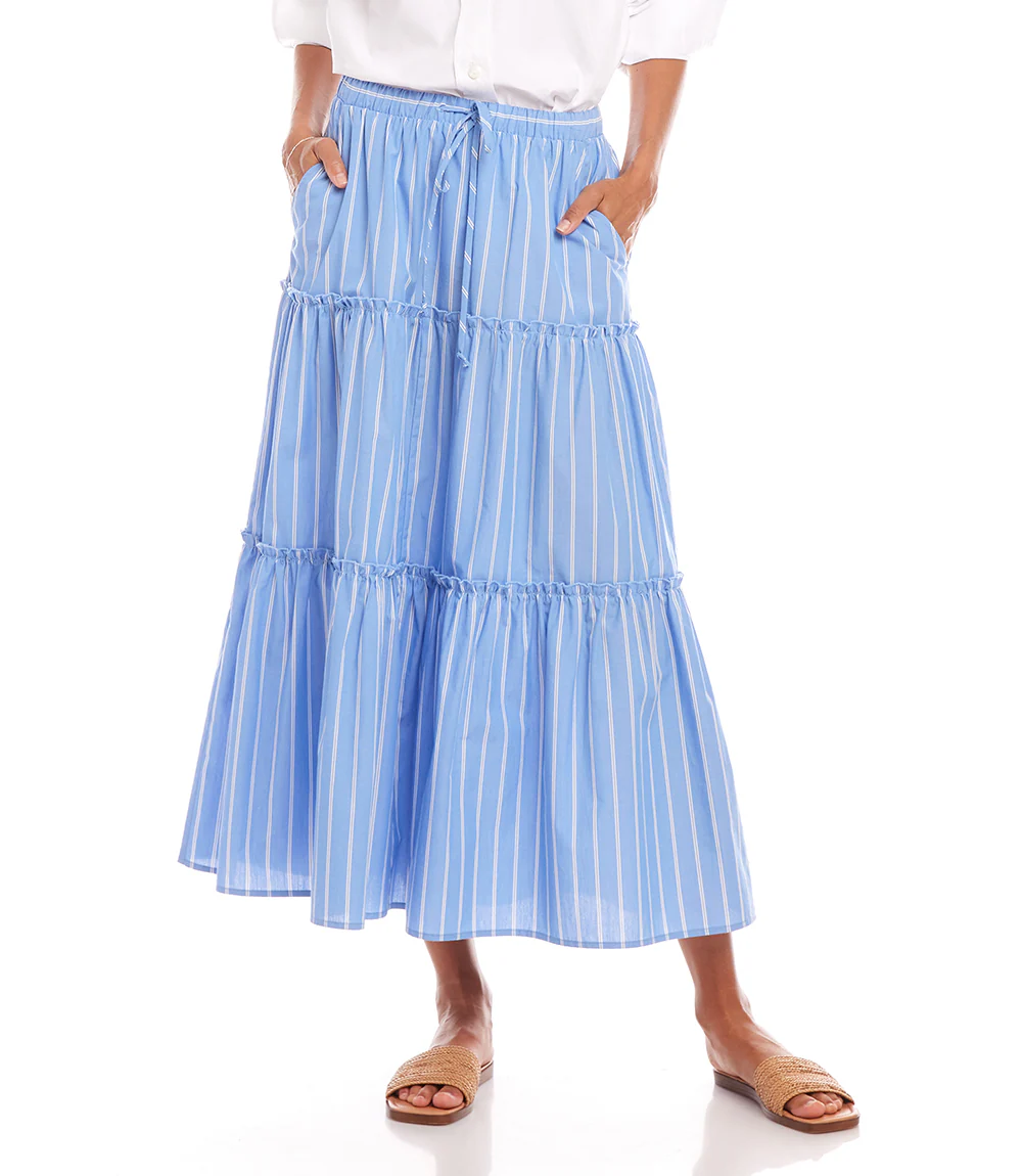 Tiered Stripe Midi Skirt