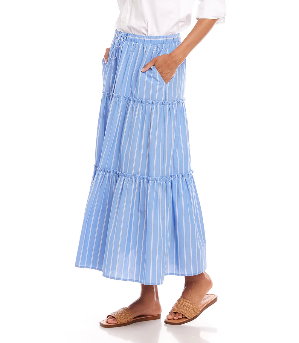 Tiered Stripe Midi Skirt