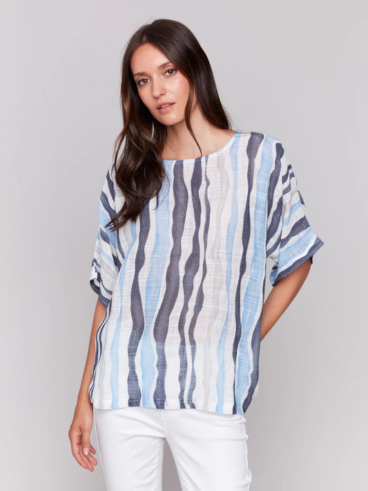 Printed Gauze Dolman Blouse