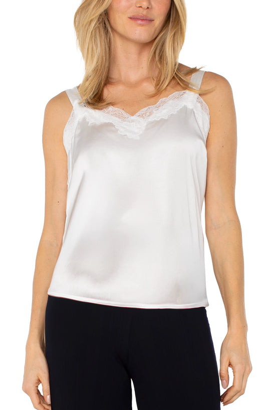 Woven Tank with Lace Trim