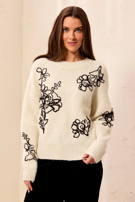 Embroidered Floral Knit Sweater