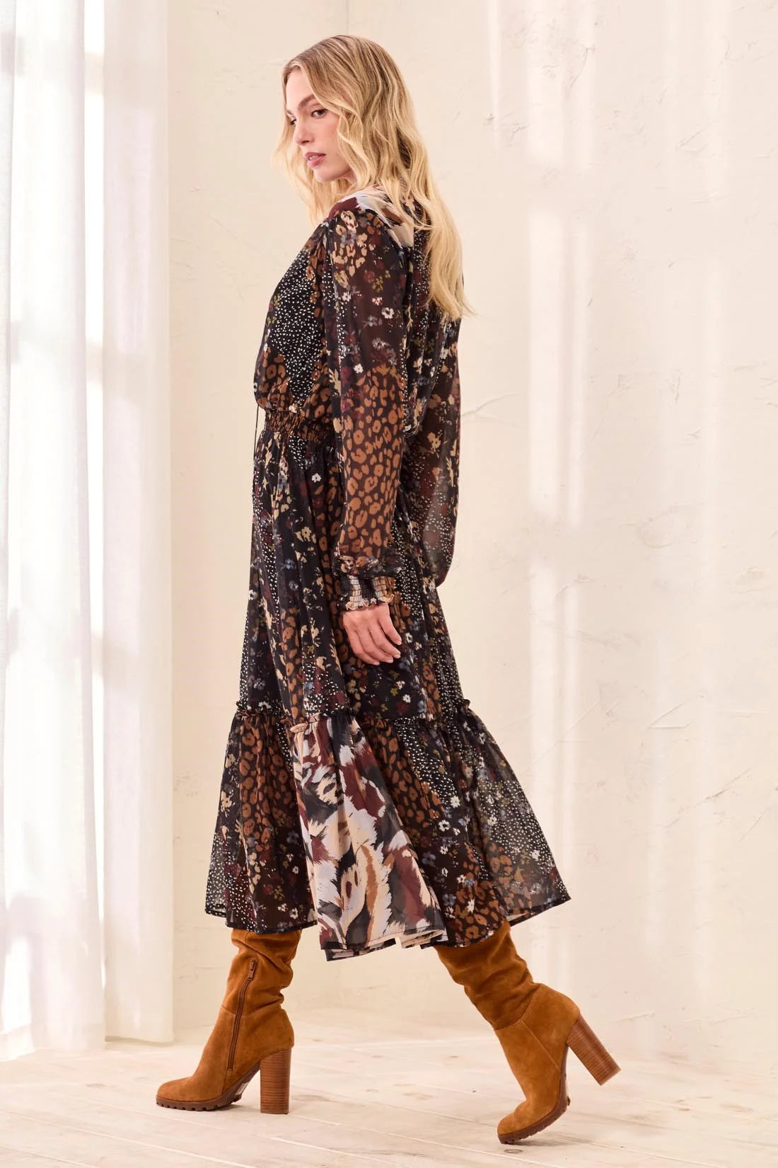 Mixed Print Maxi Dress