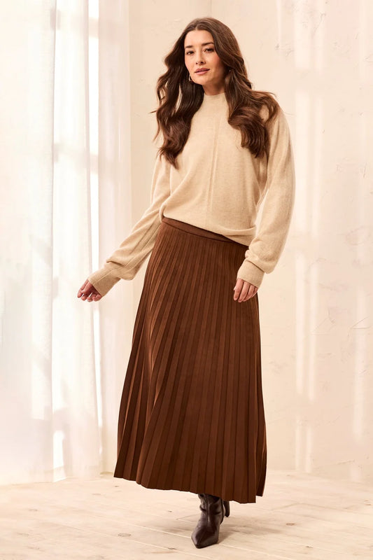 Pleated Faux Suede Skirt