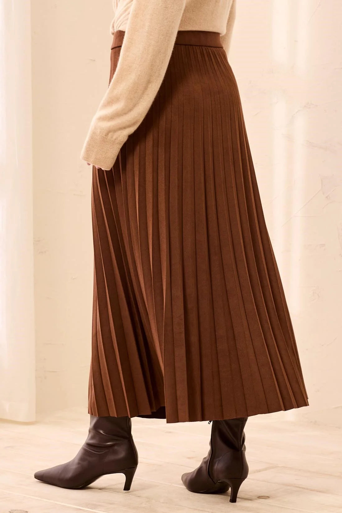 Pleated Stretch Faux Suede Skirt