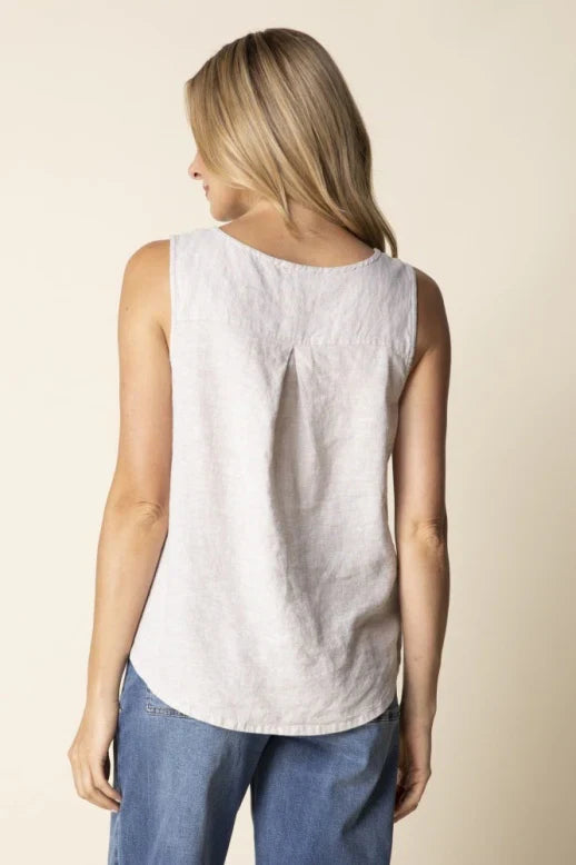 Linen Pleat Back Button Tank