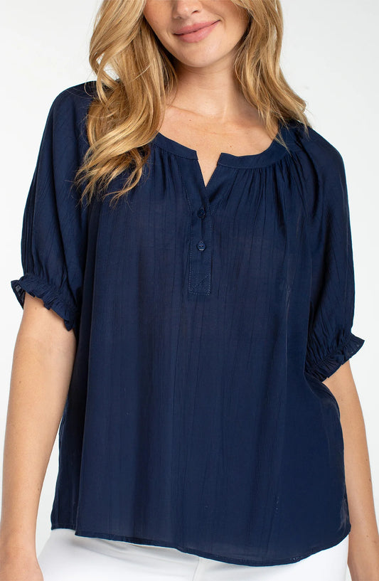 Short Sleeve Half Placket Woven Blouse