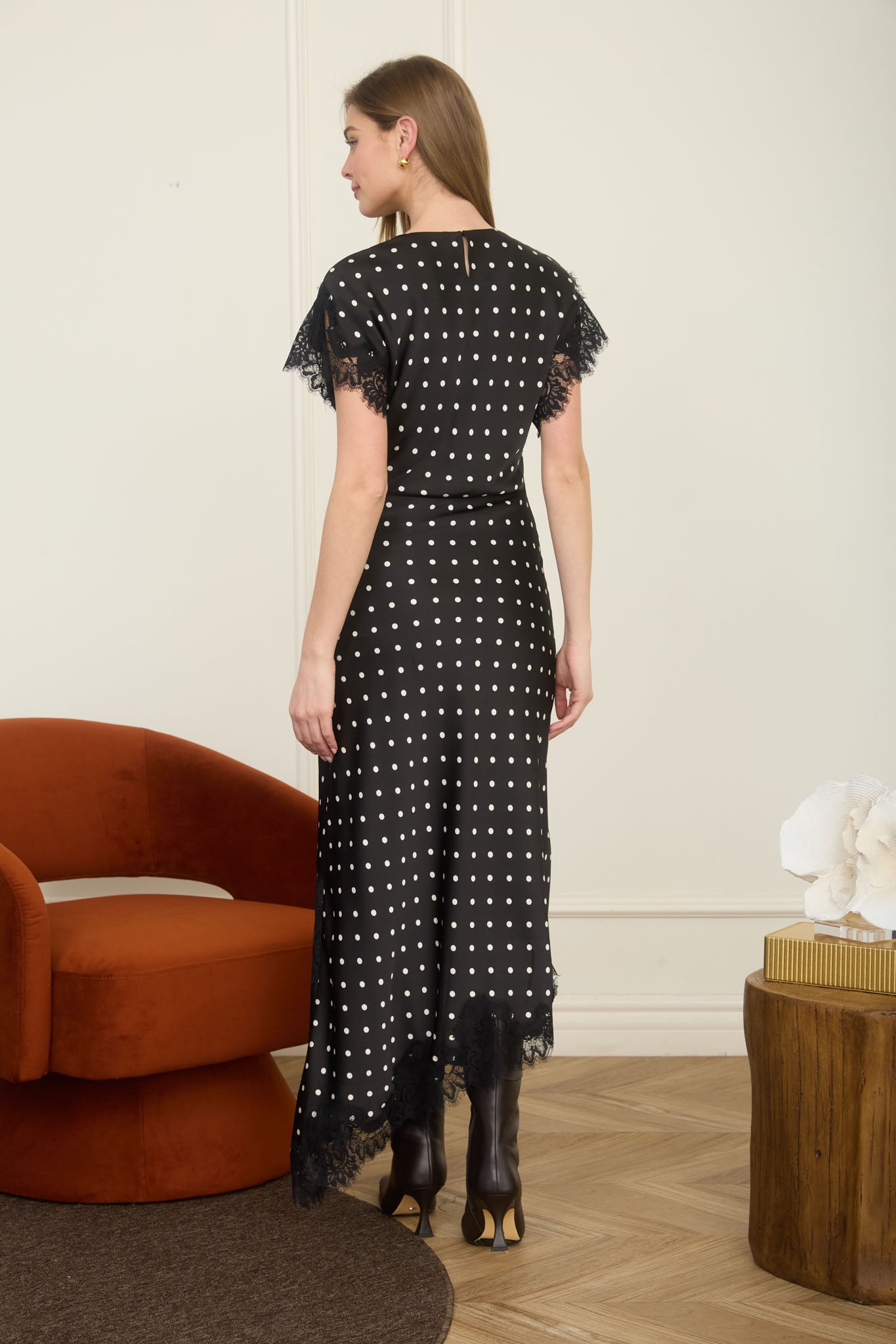 Asymmetrical Lace Detail Midi Dress