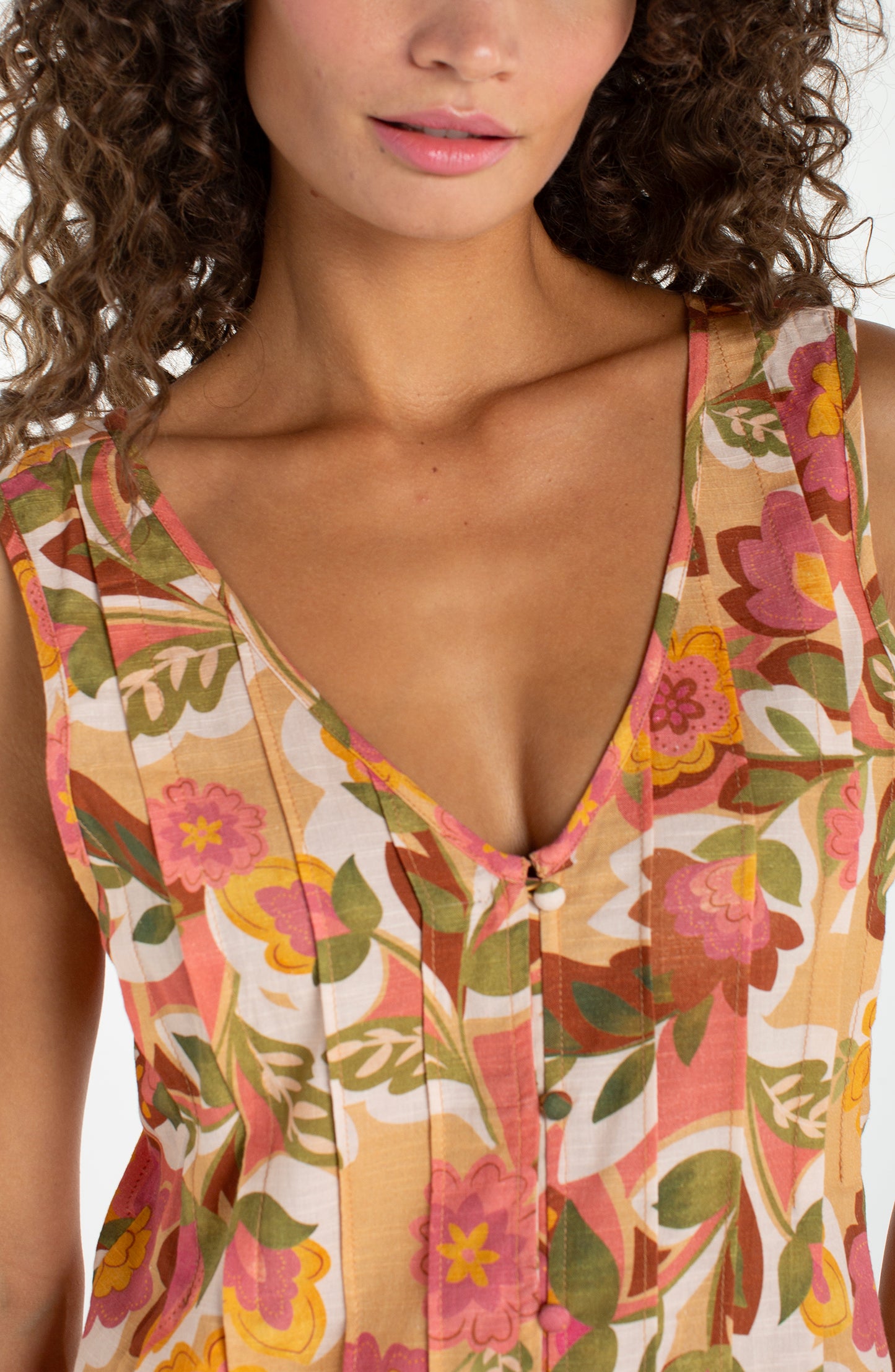 Sleeveless V-Neck Top with Pintucks