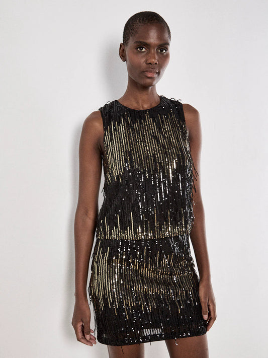 Sequin Stripe Fringe Skirt