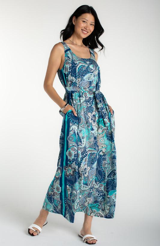 Sleeveless Woven Maxi Dress with Self Belt