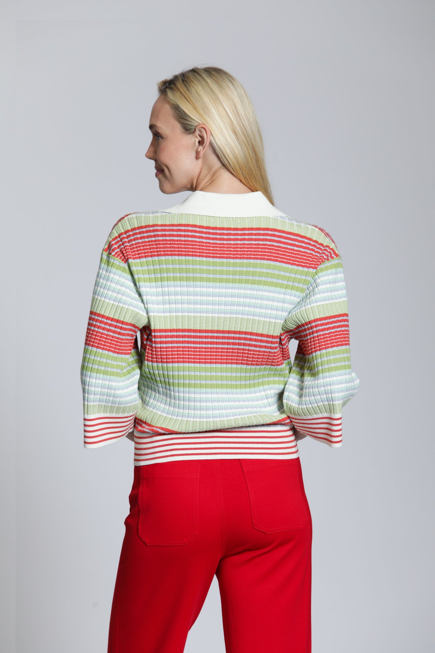 Rib Striped Polo Sweater